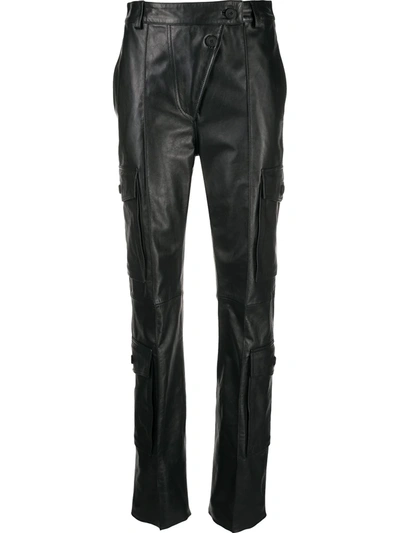 Kenzo Cargo Leather Straight Trousers In Black