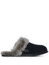 Ugg Women's Scuffette Black Grey Suede Shearling Slippers In Black
