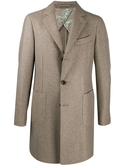 Etro Tailored Button Up Coat In Brown