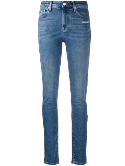 Off-white Embroidered-logo Skinny Jeans In Blue Brown