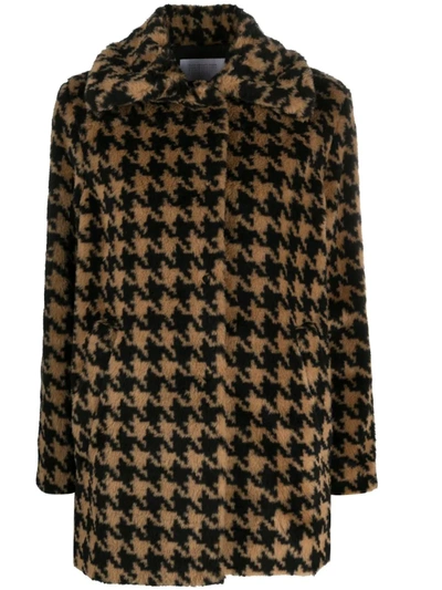 Harris Wharf London Boxy Fit Houndstooth Pattern Coat In Neutrals