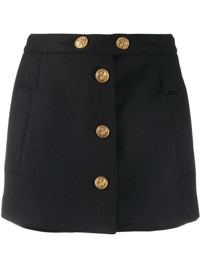 Red Valentino Buttoned-up Wool Mini Skirt In Black