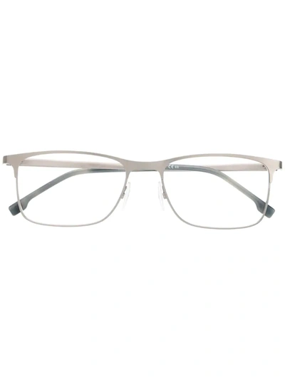 Hugo Boss Matte Square-frame Glasses In Silver