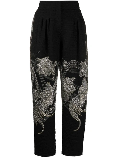 Alberta Ferretti Embroidered Cropped Trousers In Black