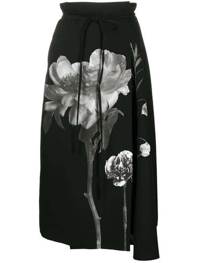 Valentino Floral Print Midi Skirt In Black