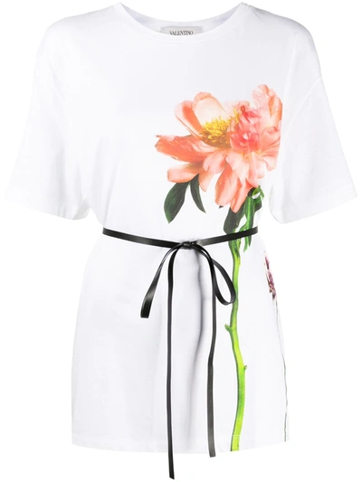 Valentino Flower Print Cotton T-shirt In White