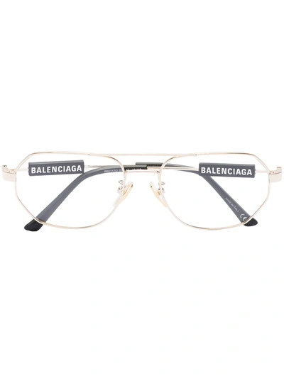 Balenciaga Gold Tone Tag Aviator Glasses