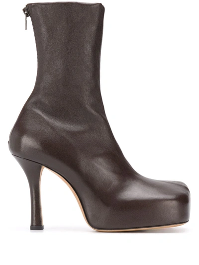Bottega Veneta Leather Platform Ankle Boots In Brown