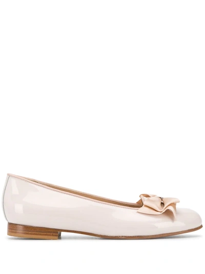 Scarosso Cloe Patent Leather Ballerina Shoes In Nude Patent
