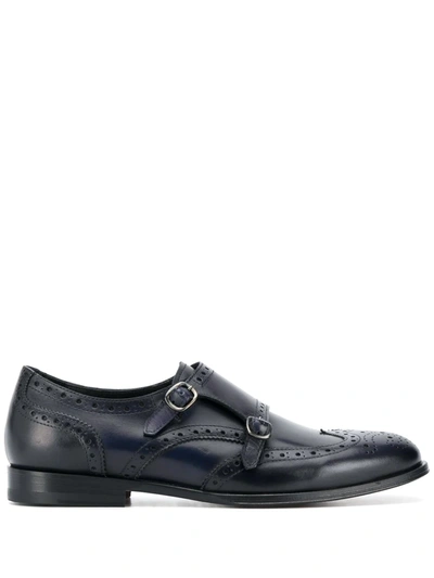 Scarosso Kate Perforated Monk Shoes In Blue Calf