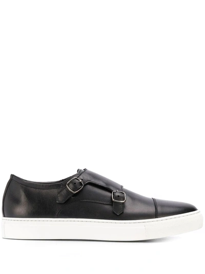 Scarosso Fabio Buckled Leather Sneakers In Black Calf