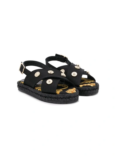 Young Versace Kids' Coin Embellished Sandals In Black