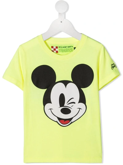 Mc2 Saint Barth Kids' Mickey Mouse Logo T-shirt In Yellow