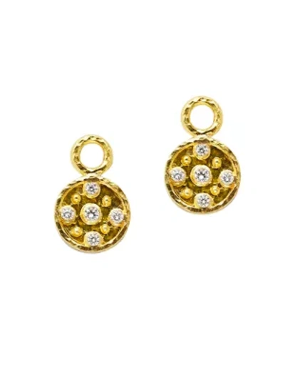 Elizabeth Locke 19k Yellow Gold & Diamond Disk Drop Earrings