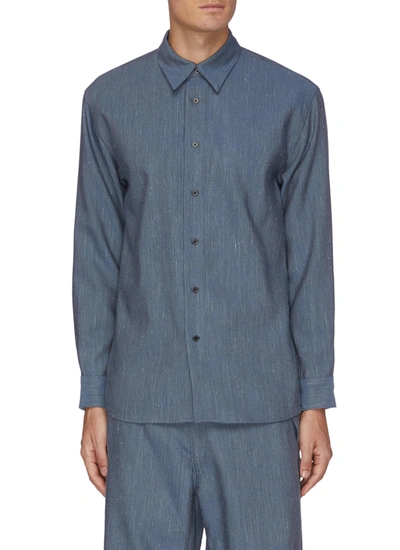 Auralee Wool Linen Twill Shirt In Blue | ModeSens