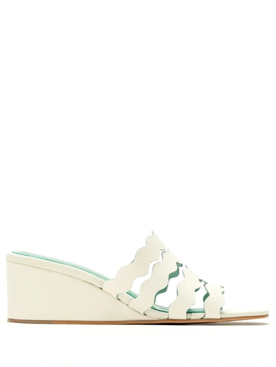 Blue Bird Shoes Wave Heeled Mules In White