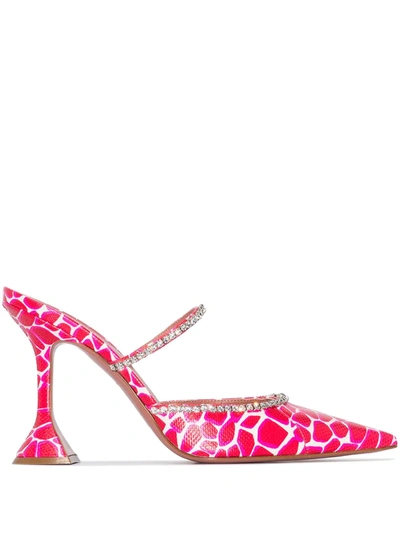 Amina Muaddi Pink Gilda 95 Giraffe Print Leather Mules
