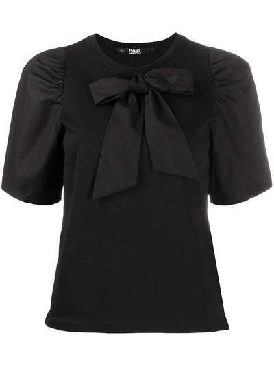 Karl Lagerfeld Bow Puff-sleeve T-shirt In Black