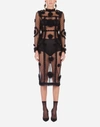 Dolce & Gabbana Floral-embroidered Mesh Sheath Dress In Black
