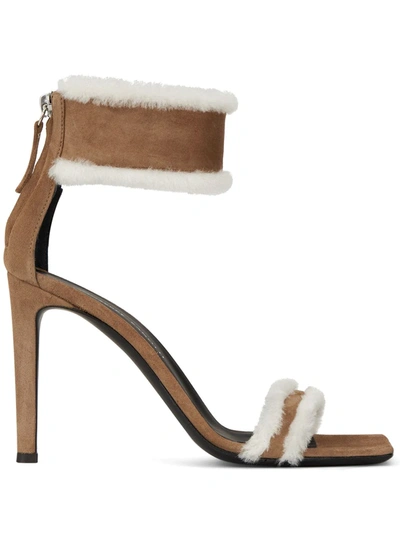 GIUSEPPE ZANOTTI SHEARLING-TRIMMED SANDALS