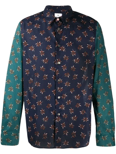 Ps By Paul Smith Floral-print Cotton Shirt In Blue