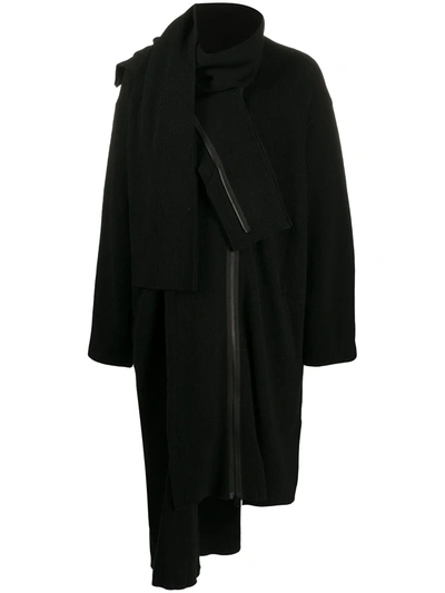 Yohji Yamamoto Asymmetric Cowl Neck Coat In Black