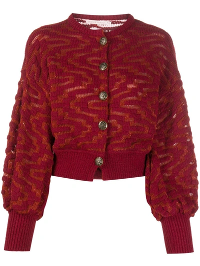 Cecilia Prado Balloon Sleeve Textured Cardigan In Red