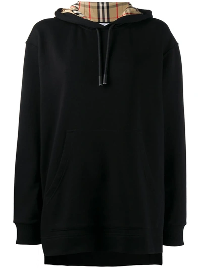 Burberry Oversized Checked Hoodie In Black