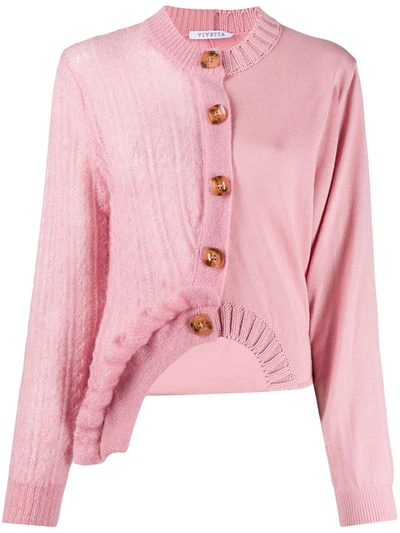 Vivetta Asymmetric Round-neck Cardigan In Pink