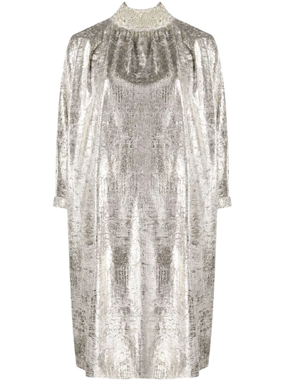 Gianluca Capannolo High-neck Velvet Cocoon Dress In Silver