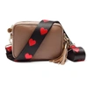 ELIE BEAUMONT Crossbody Taupe Red Hearts Strap