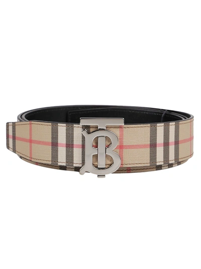 Burberry Cintura Reversibile Tb Plaque In Beige,black,red