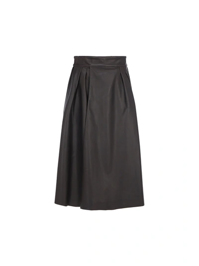 Dolce & Gabbana Leather Skirt In Marrone Scuro