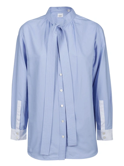 Burberry Yolanda Tie-collar Cotton-poplin Shirt In Pale Blue