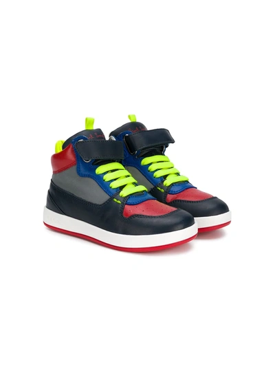 Paul Smith Junior Kids' Colour Block Hi-top Sneakers In Blue