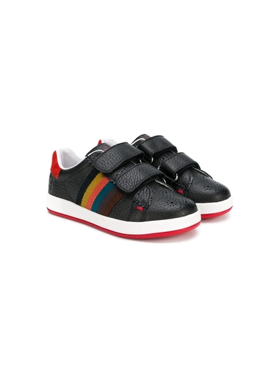 Paul Smith Junior Kids' Rainbow-stripe Sneakers In Black