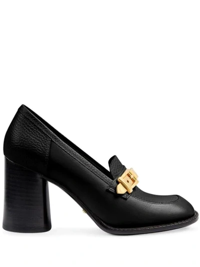 Gucci Women's Mid-heel Loafer With Chain In Black Leather