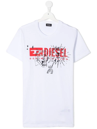 Diesel Teen Graphic Logo Print T-shirt In White