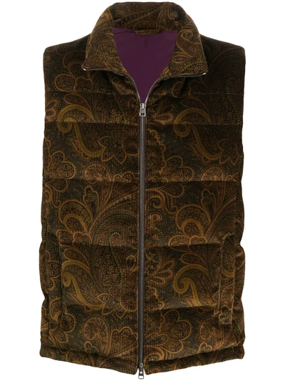 Etro Padded Paisley Print Gilet In Green