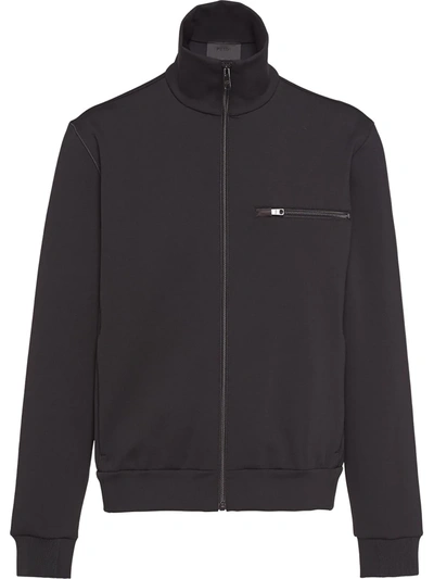 Prada Technical Fleece Cardigan In F0806 Black/black