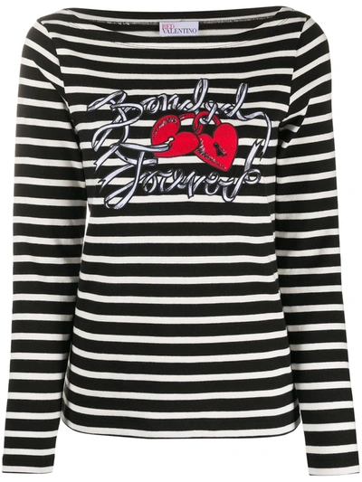 Red Valentino Bonded Forever Striped T-shirt In Black