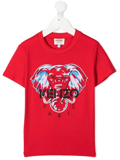 Kenzo Kids' Elephant-print T-shirt In Red