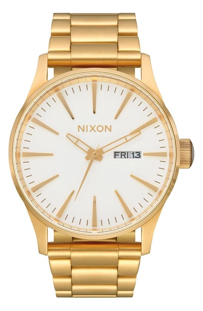 Nixon Sentry Bracelet Watch, 42mm In Gold/ White/ Gold
