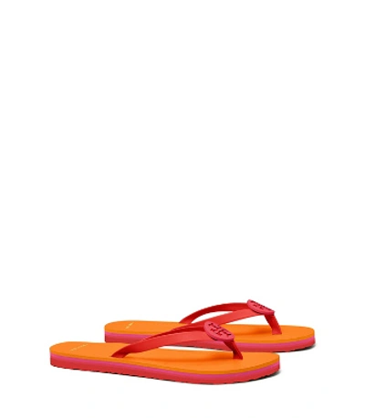 Tory Burch Minnie Leather-trimmed Flip Flops In Bright Sambatory Orange Multi