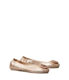 Tory Burch Minnie Metallic Leather Ballet Flats In Rose Gold