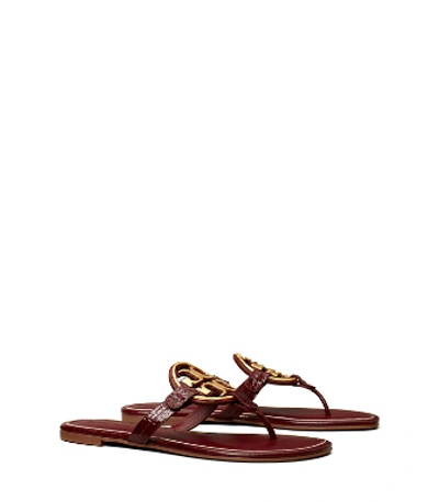 Tory Burch Miller Metal-logo Sandal, Embossed Leather In Burgundy