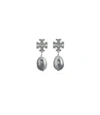 Tory Burch Kira Pave Pearl Drop Earring In Tory Silver/pearl