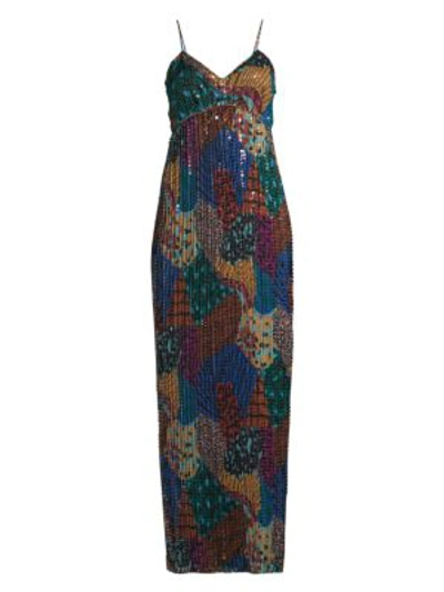 M Missoni Patchwork Sequin Column Gown In Turquoise
