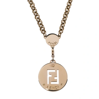 Pre-owned Fendi Collana Identification Ff Gold Tone Pendant Necklace