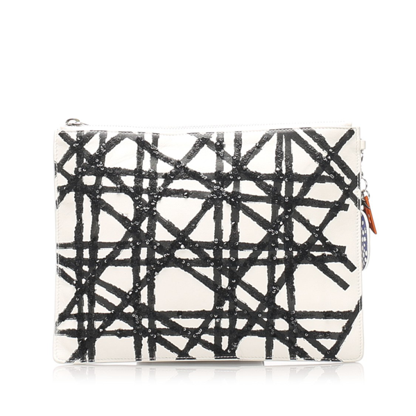 Dior Cannage Leather Clutch Bag In White | ModeSens